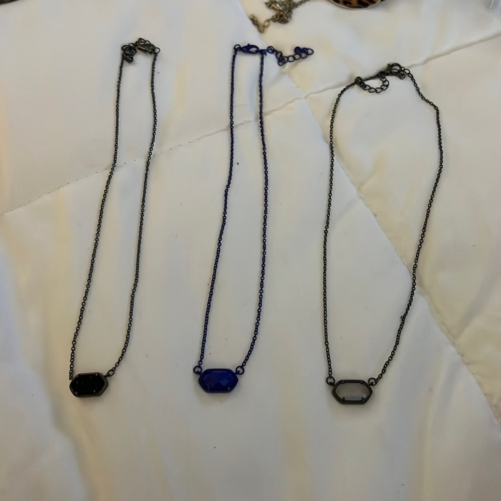 Inspired necklaces, black drusy, blue, grey